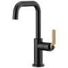 BRIZO Litze Bar Faucet with Square Spout and Industrial Handle Kit — Matte Black/Luxe Gold