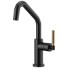 BRIZO Litze Bar Faucet with Angled Spout and Knurled Handle Kit — Matte Black/Luxe Gold