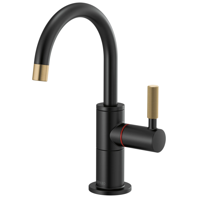 BRIZO Litze Instant Hot Faucet with Arc Spout and Knurled Handle — Matte Black/Luxe Gold