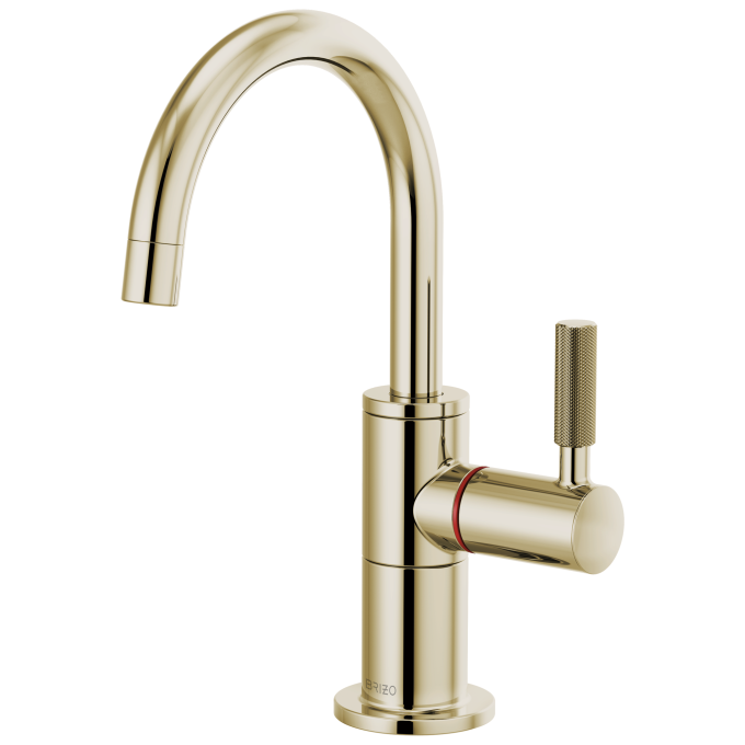 BRIZO Litze Instant Hot Faucet with Arc Spout and Knurled Handle — Polished Nickel