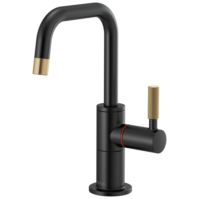 BRIZO Litze Instant Hot Faucet with Square Spout and Knurled Handle — Matte Black/Luxe Gold