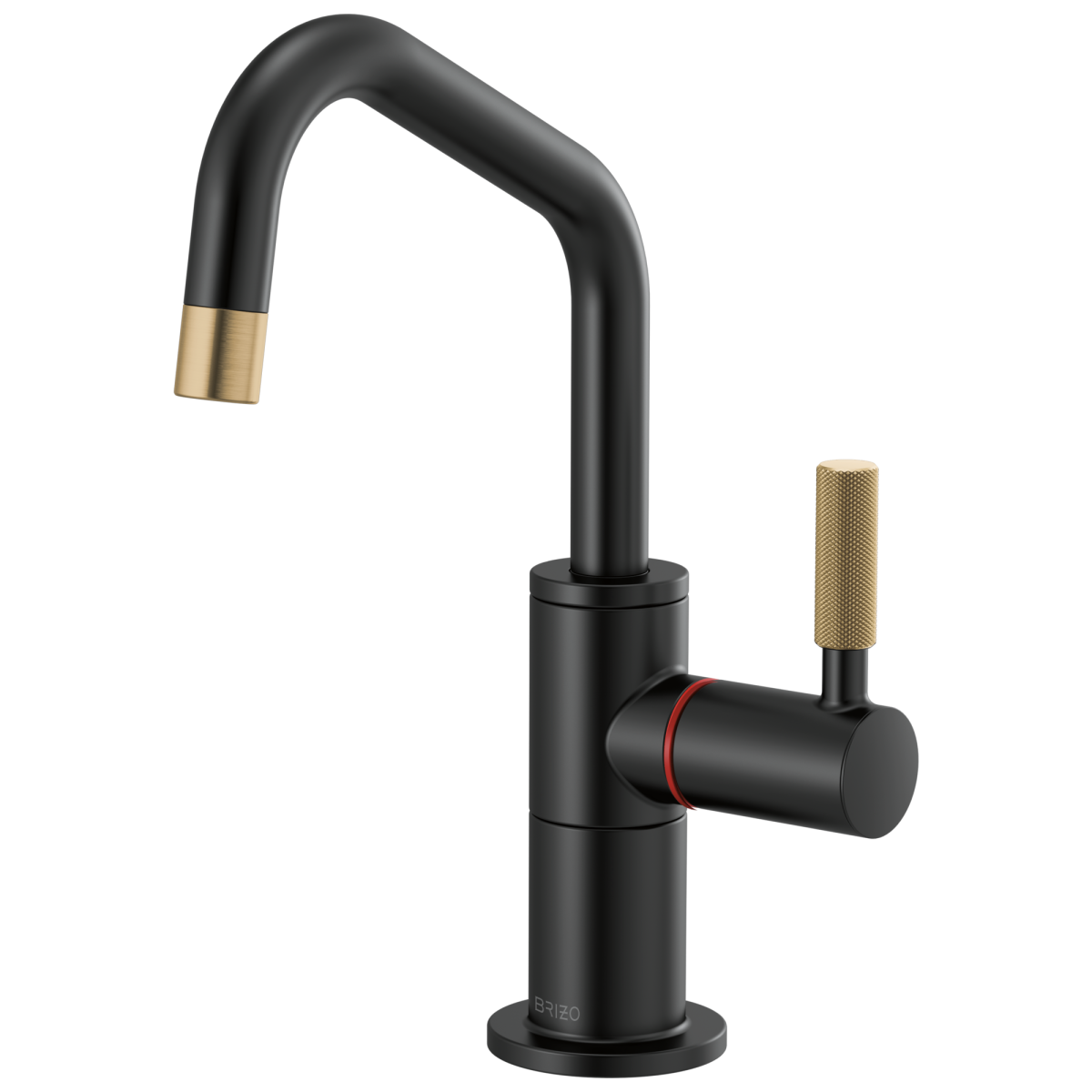 BRIZO Litze Instant Hot Faucet with Angled Spout and Knurled Handle — Matte Black/Luxe Gold