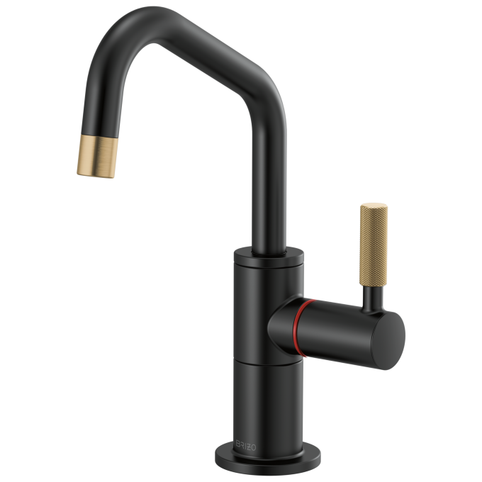 BRIZO Litze Instant Hot Faucet with Angled Spout and Knurled Handle — Matte Black/Luxe Gold