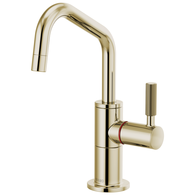 BRIZO Litze Instant Hot Faucet with Angled Spout and Knurled Handle — Polished Nickel