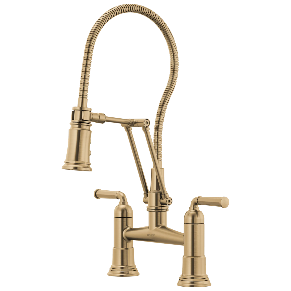 BRIZO Rook Articulating Bridge Faucet with Finished Hose — Luxe Gold