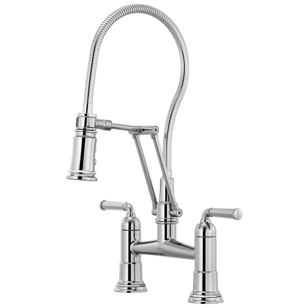 BRIZO Rook Articulating Bridge Faucet with Finished Hose — Chrome