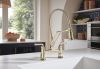 BRIZO Rook Articulating Bridge Faucet with Finished Hose — Polished Nickel