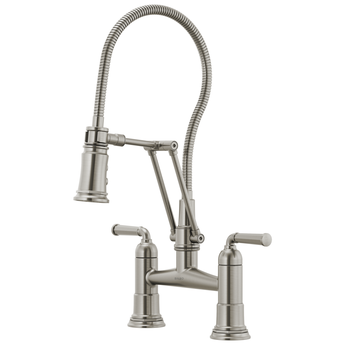 BRIZO Rook Articulating Bridge Faucet with Finished Hose — Stainless