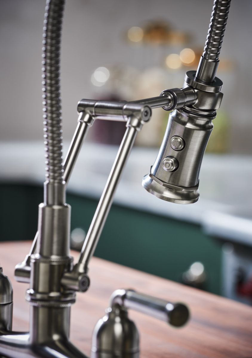 BRIZO Rook Articulating Bridge Faucet — Luxe Steel