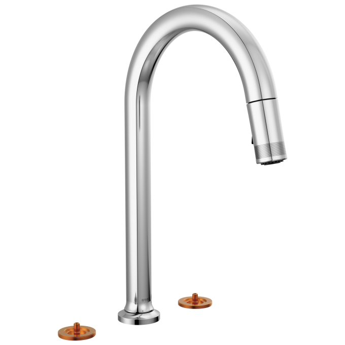 BRIZO Kintsu Widespread Pull-Down Faucet with Arc Spout - Less Handles — Lumicoat® Chrome