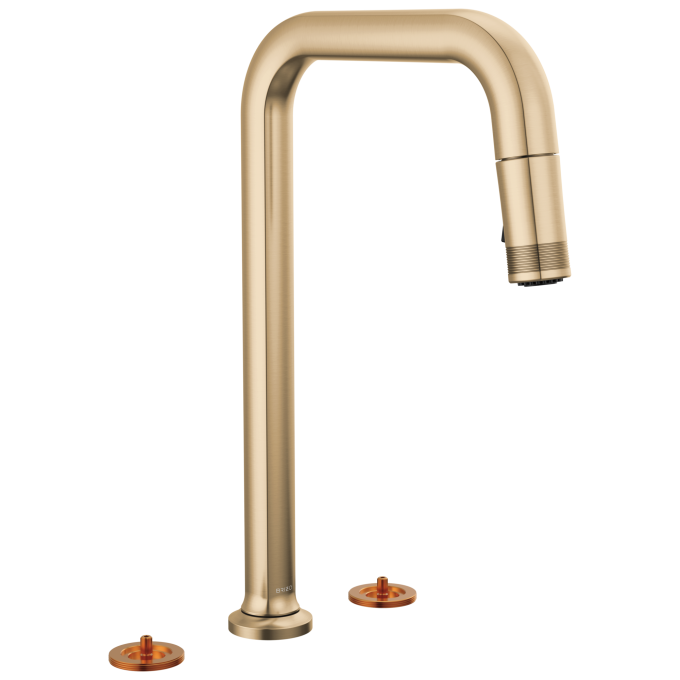 BRIZO Kintsu Widespread Pull-Down Faucet with Square Spout - Less Handles — Lumicoat® Luxe Gold