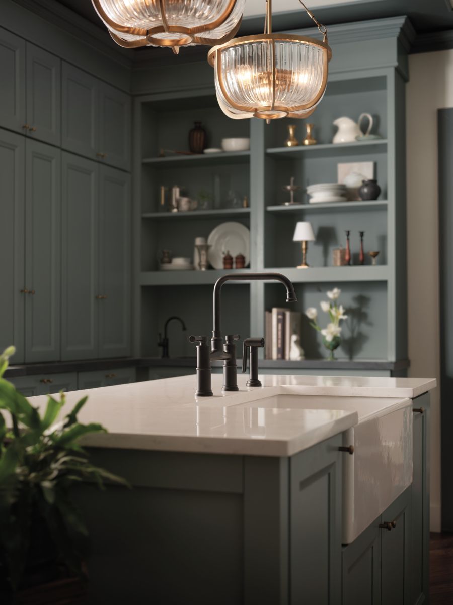 BRIZO Artesso Bridge Faucet with Side Sprayer — Matte Black