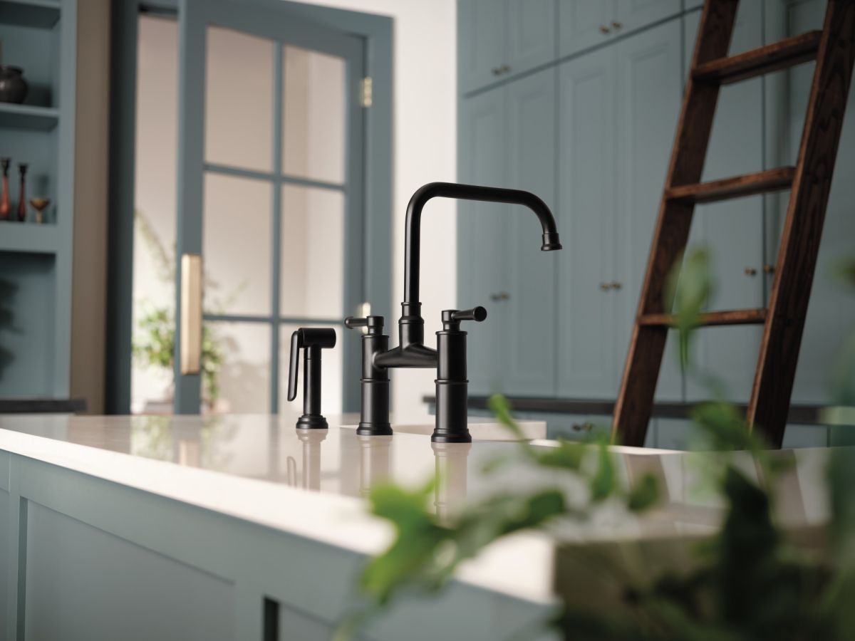 BRIZO Artesso Bridge Faucet with Side Sprayer — Matte Black
