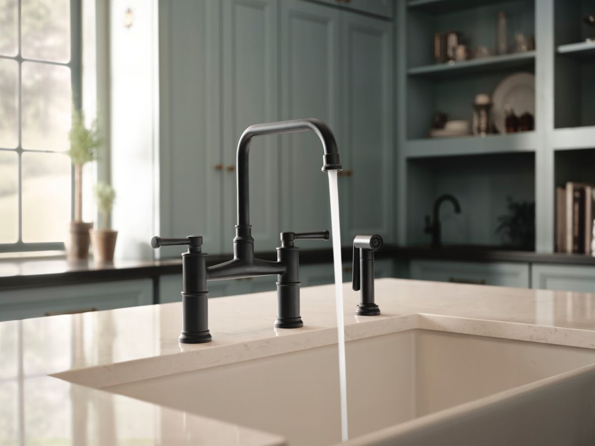 BRIZO Artesso Bridge Faucet with Side Sprayer — Matte Black