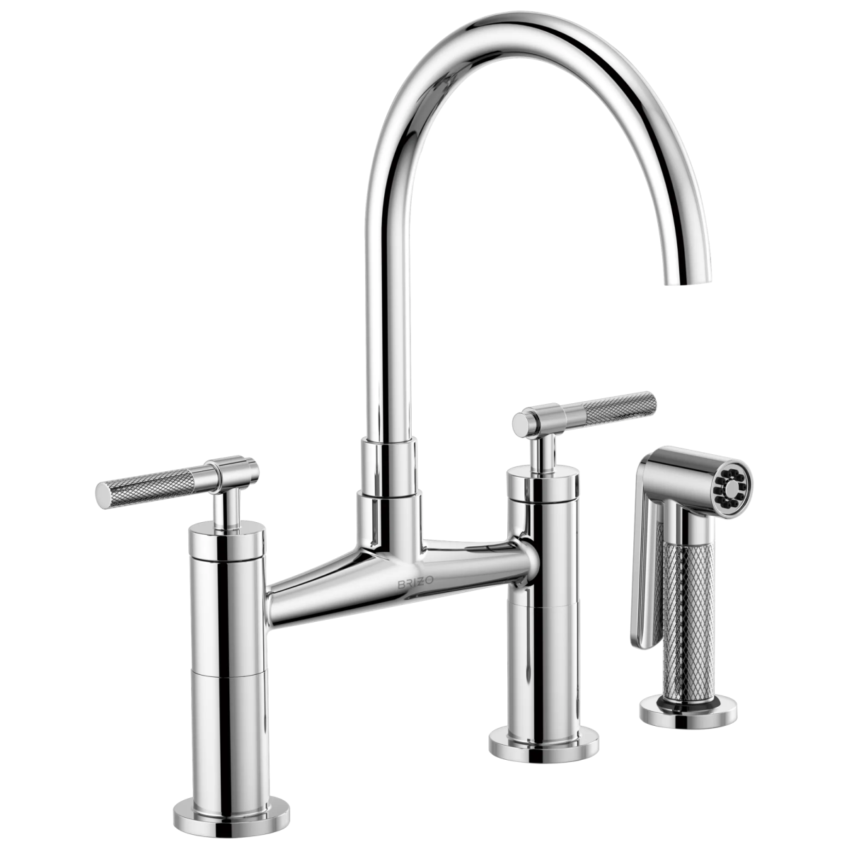 BRIZO Litze Bridge Faucet with Arc Spout and Knurled Handle — Chrome