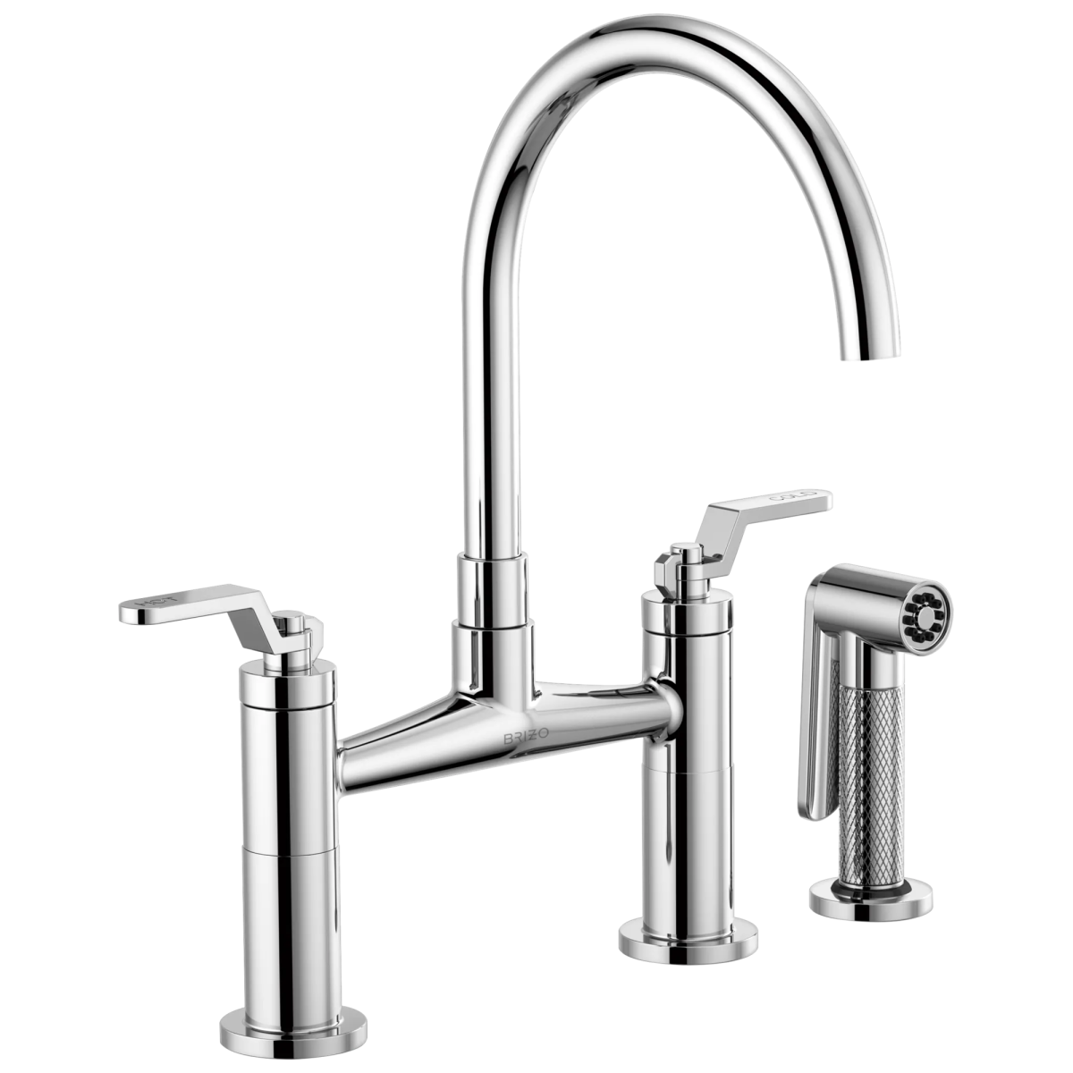 BRIZO Litze Bridge Faucet with Arc Spout and Industrial Handle — Chrome