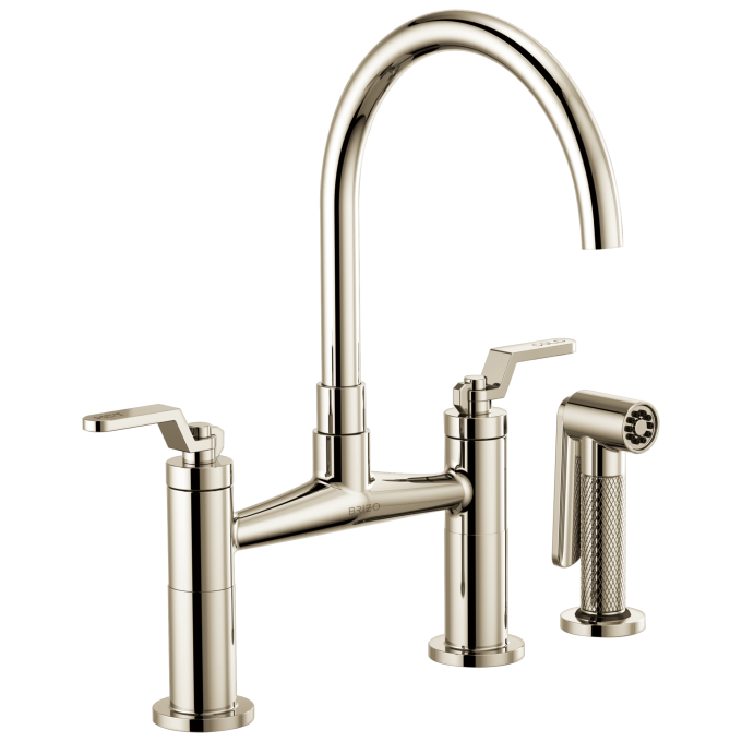 BRIZO Litze Bridge Faucet with Arc Spout and Industrial Handle — Polished Nickel