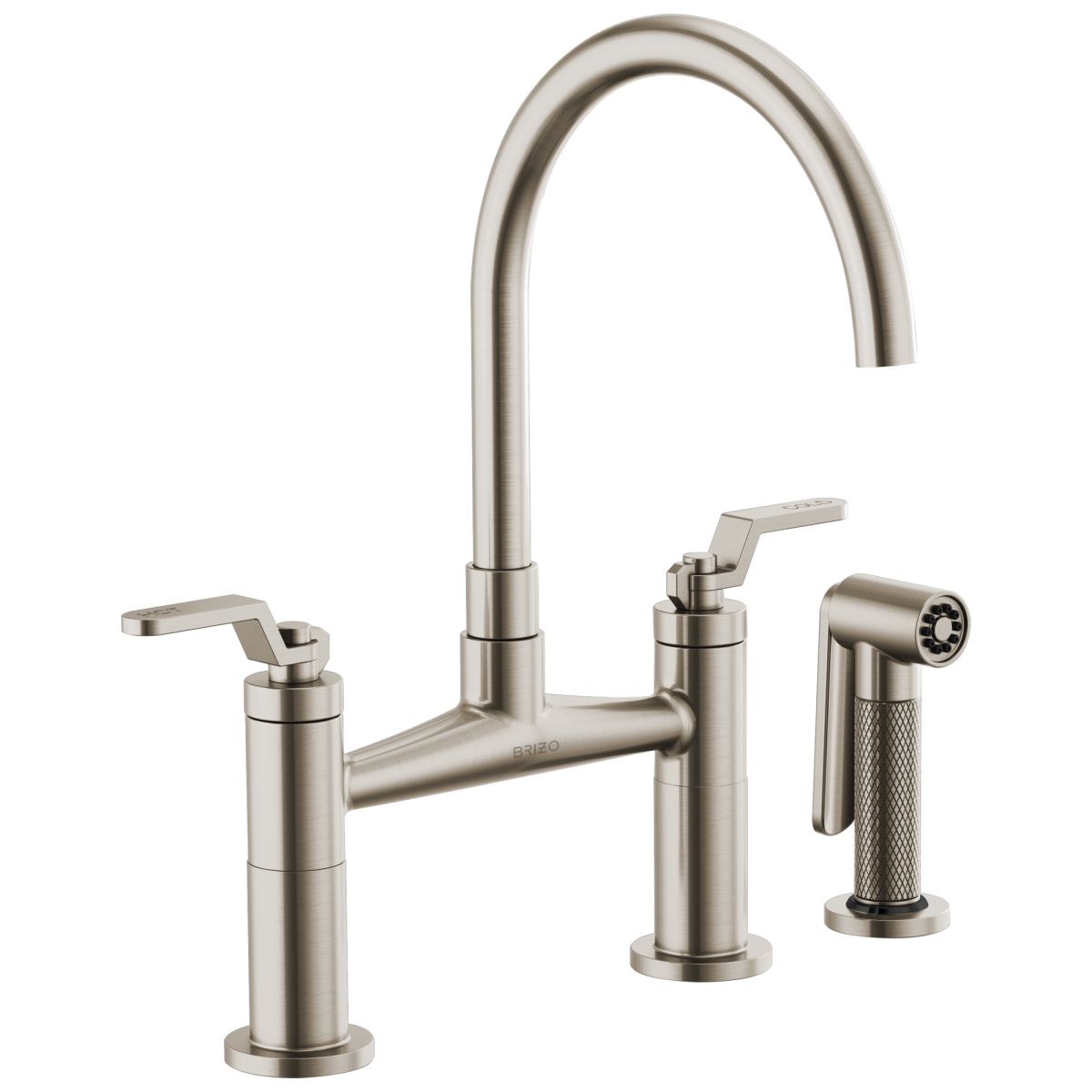 BRIZO Litze Bridge Faucet with Arc Spout and Industrial Handle — Stainless