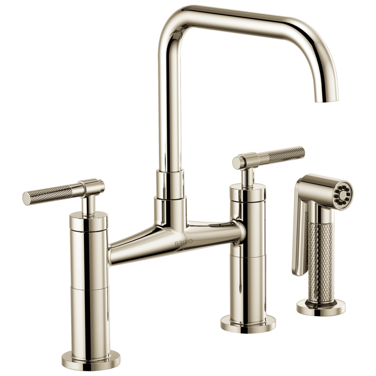 BRIZO Litze Bridge Faucet with Square Spout and Knurled Handle — Polished Nickel