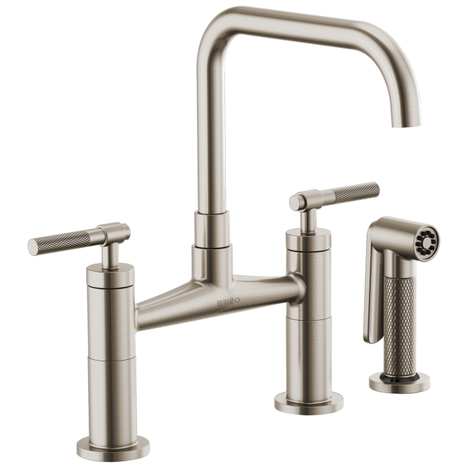 BRIZO Litze Bridge Faucet with Square Spout and Knurled Handle — Stainless