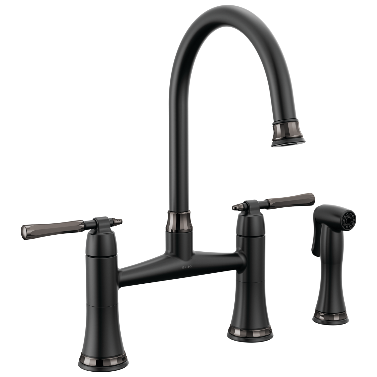 BRIZO Tulham Bridge Kitchen Faucet with Side Sprayer — Matte Black / Brilliance Black Onyx