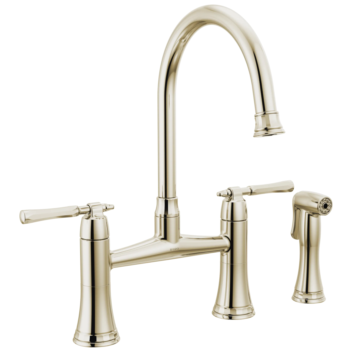 BRIZO Tulham Bridge Kitchen Faucet with Side Sprayer — Polished Nickel