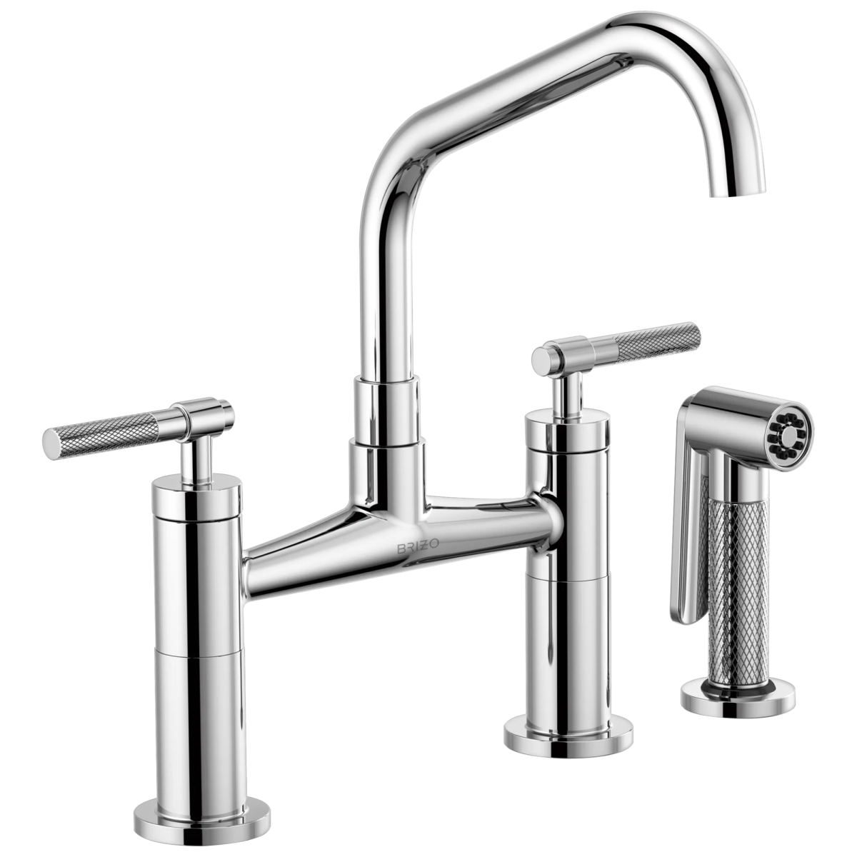 BRIZO Litze Bridge Faucet with Angled Spout and Knurled Handle — Chrome