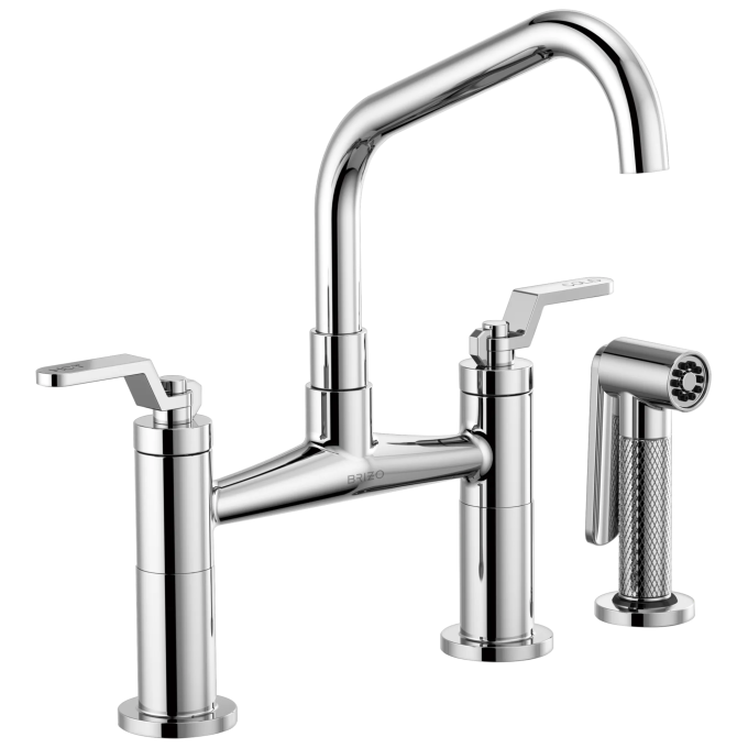 BRIZO Litze Bridge Faucet with Angled Spout and Industrial Handle — Chrome