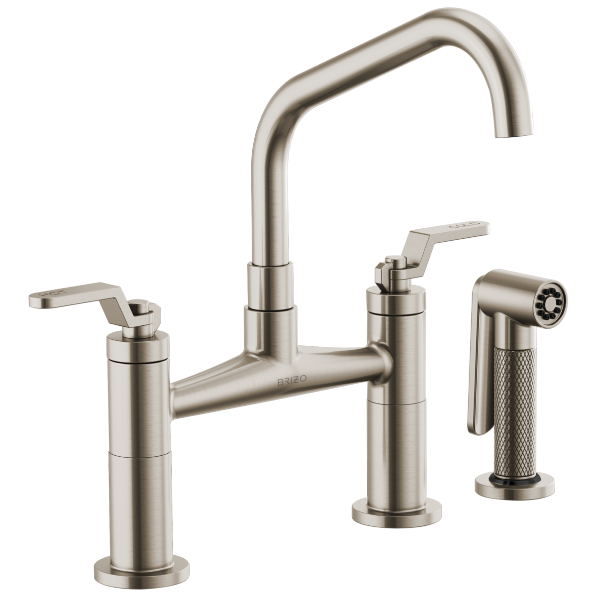 BRIZO Litze Bridge Faucet with Angled Spout and Industrial Handle — Stainless