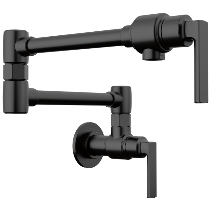 BRIZO Kintsu Wall Mount Pot Filler with Lever Handle — Matte Black