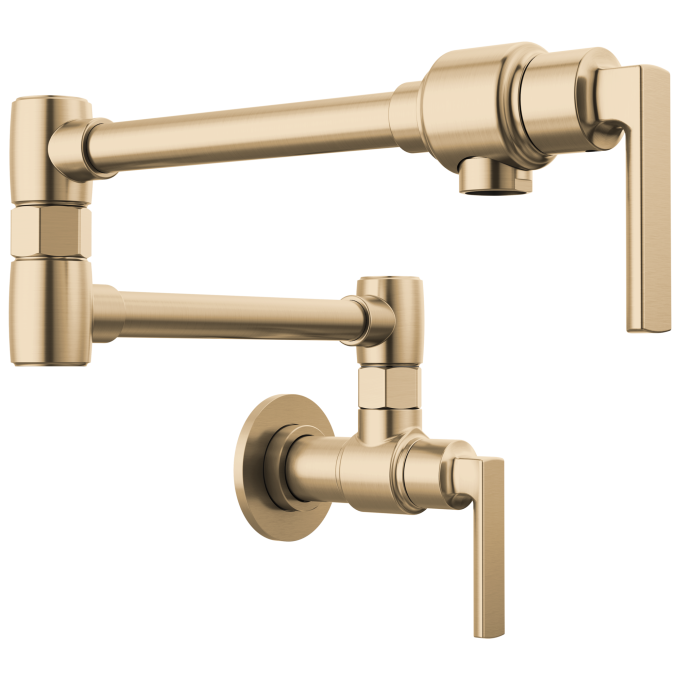 BRIZO Kintsu Wall Mount Pot Filler with Lever Handle — Lumicoat® Luxe Gold