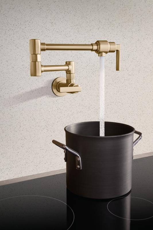BRIZO Kintsu Wall Mount Pot Filler with Lever Handle — Lumicoat® Luxe Gold