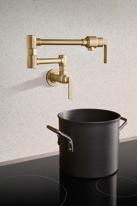 BRIZO Kintsu Wall Mount Pot Filler with Lever Handle — Lumicoat® Luxe Gold