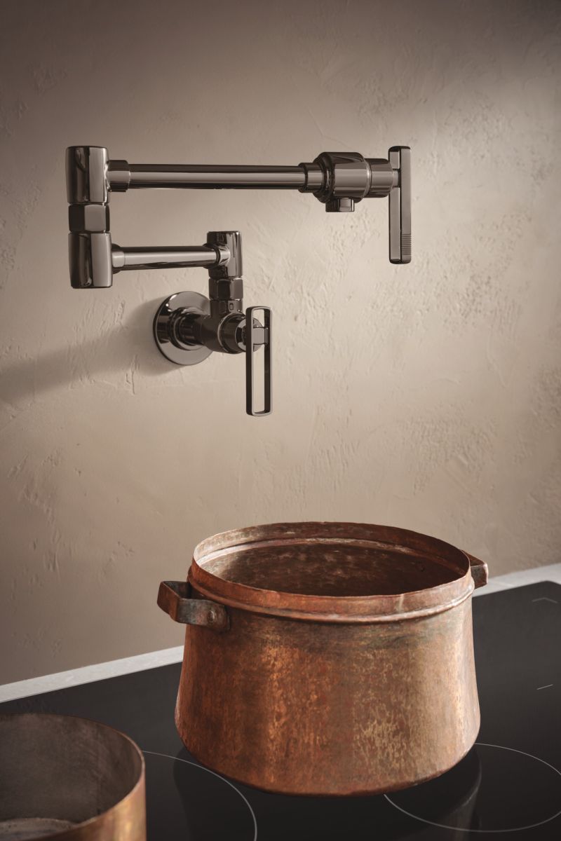 BRIZO Kintsu Wall Mount Pot Filler with Knob Handle — Lumicoat® Black Onyx