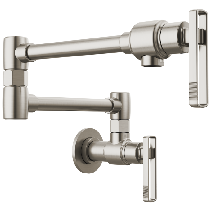 BRIZO Kintsu Wall Mount Pot Filler with Knob Handle — Lumicoat® Stainless