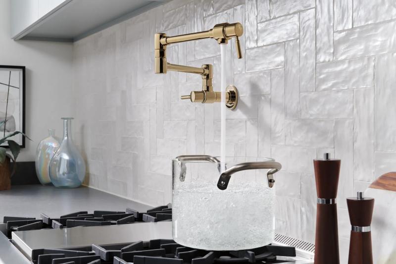 BRIZO European Wall Mount Pot Filler Faucet — Luxe Gold