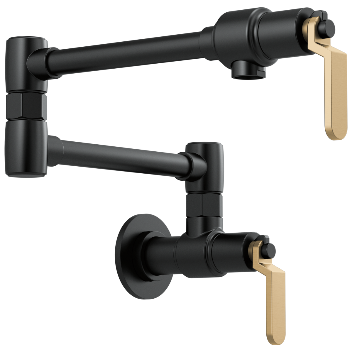 BRIZO Litze Wall Mount Pot Filler with Industrial Handle Kit — Matte Black/Luxe Gold