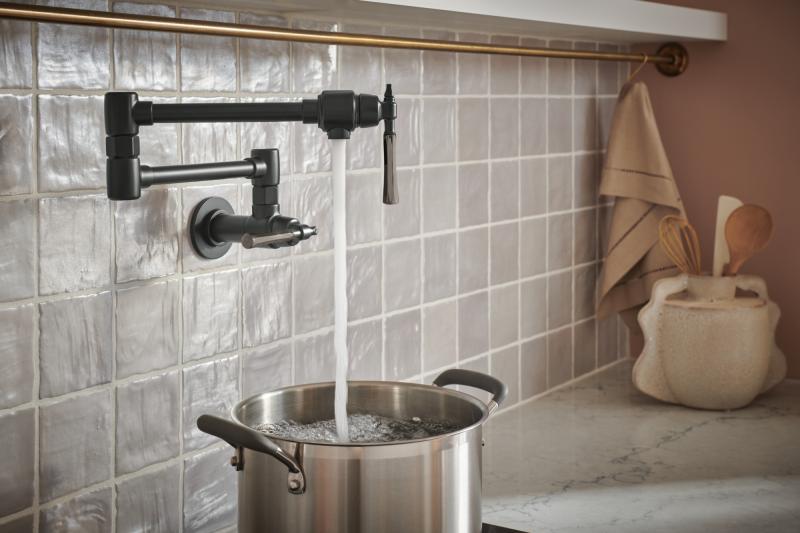 BRIZO Tulham Wall Mount Pot Filler — Matte Black / Brilliance Black Onyx