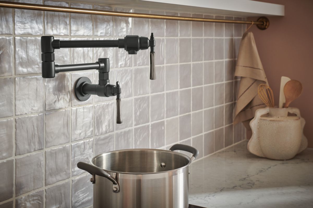 BRIZO Tulham Wall Mount Pot Filler — Matte Black / Brilliance Black Onyx
