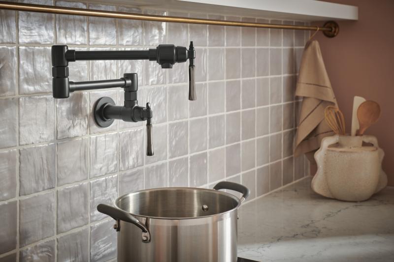 BRIZO Tulham Wall Mount Pot Filler — Matte Black / Brilliance Black Onyx