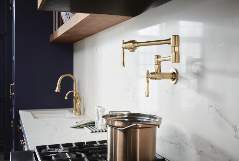 BRIZO Tulham Wall Mount Pot Filler — Luxe Gold / Polished Gold