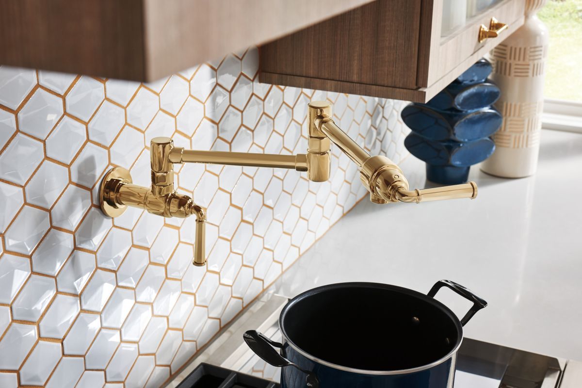 BRIZO Rook Wall Mount Pot Filler — Polished Gold