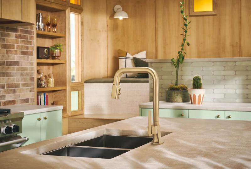BRIZO Frank Lloyd Wright Pull-Down Kitchen Faucet Offset Lever Handle Kit​ — Luxe Gold