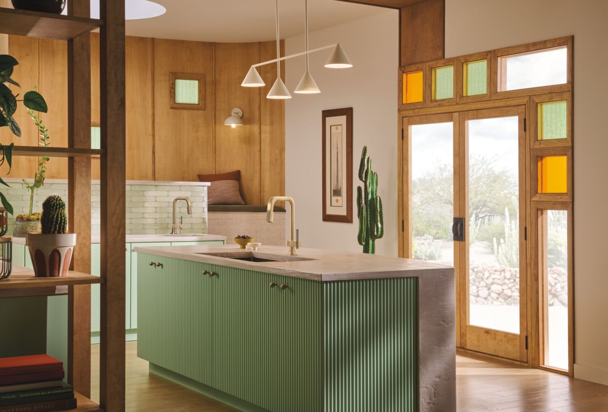 BRIZO Frank Lloyd Wright Pull-Down Kitchen Faucet Offset Concrete Lever Handle Kit​ — Luxe Gold / Concrete