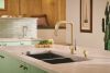 BRIZO Frank Lloyd Wright Pull-Down Kitchen Faucet with Square Spout and Wood/Concrete Wand - Less Handle — Luxe Gold / Wood