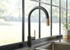 BRIZO Litze Pull-Down Faucet with Arc Spout and Knurled Handle — Matte Black/Luxe Gold