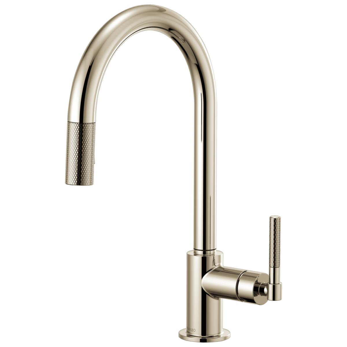 BRIZO Litze Pull-Down Faucet with Arc Spout and Knurled Handle — Polished Nickel