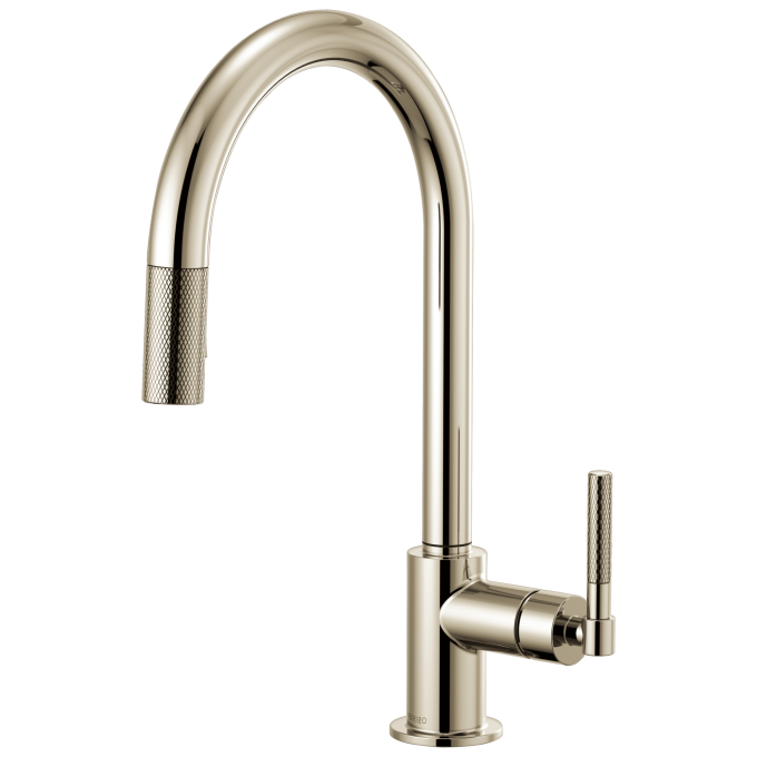 BRIZO Litze Pull-Down Faucet with Arc Spout and Knurled Handle — Polished Nickel