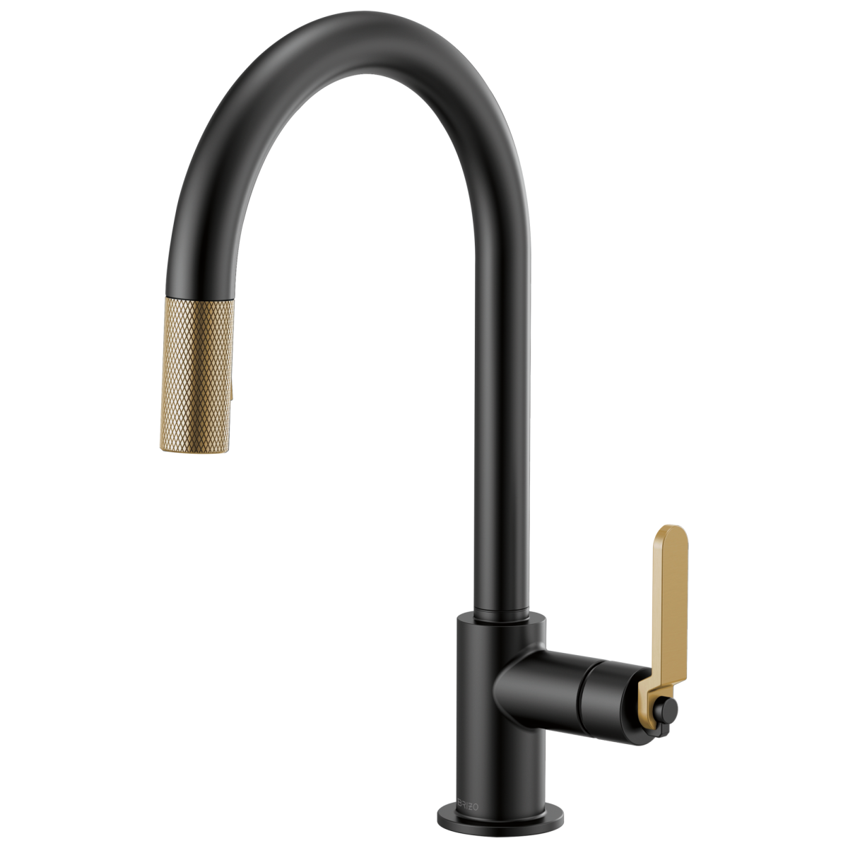 BRIZO Litze Pull-Down Faucet with Arc Spout and Industrial Handle — Matte Black/Luxe Gold