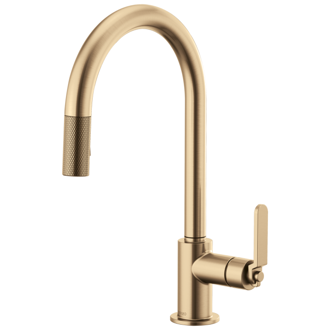 BRIZO Litze Pull-Down Faucet with Arc Spout and Industrial Handle — Luxe Gold